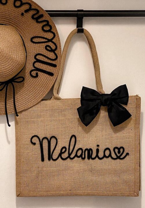 Borsa juta personalizzata nome fiocco grande