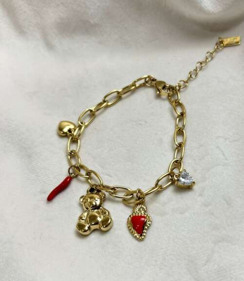 Bracciale charm Teddy  sacred heart red