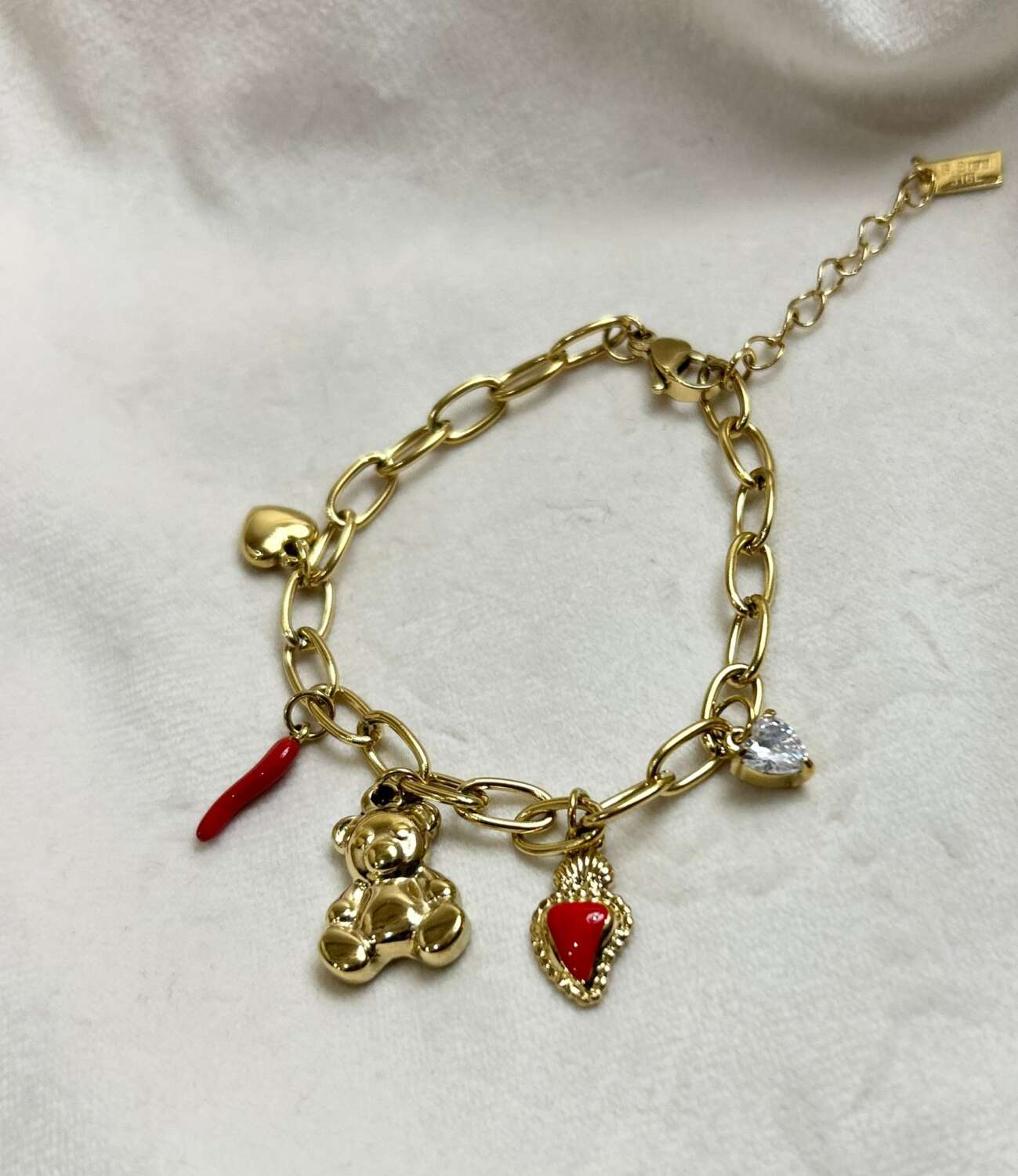 Bracciale charm Teddy sacred heart red