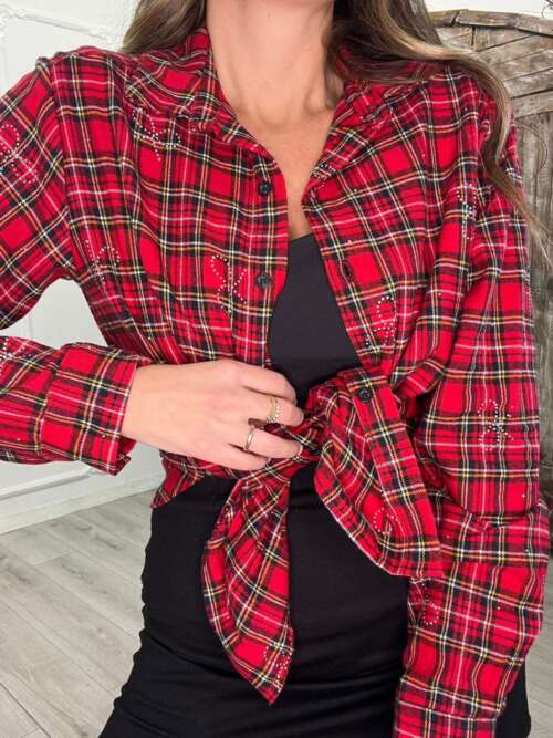 camicia tartan rossa fiocchini strass