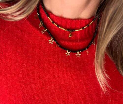 collana stelline hand made perline nere e oro