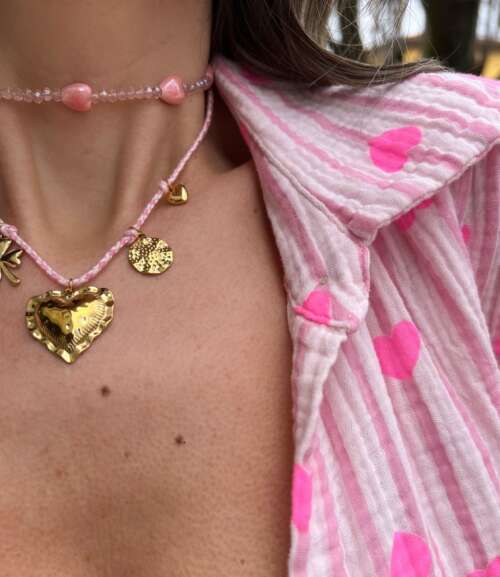 Chocker PIETRE Rosa Cuori HAND MADE