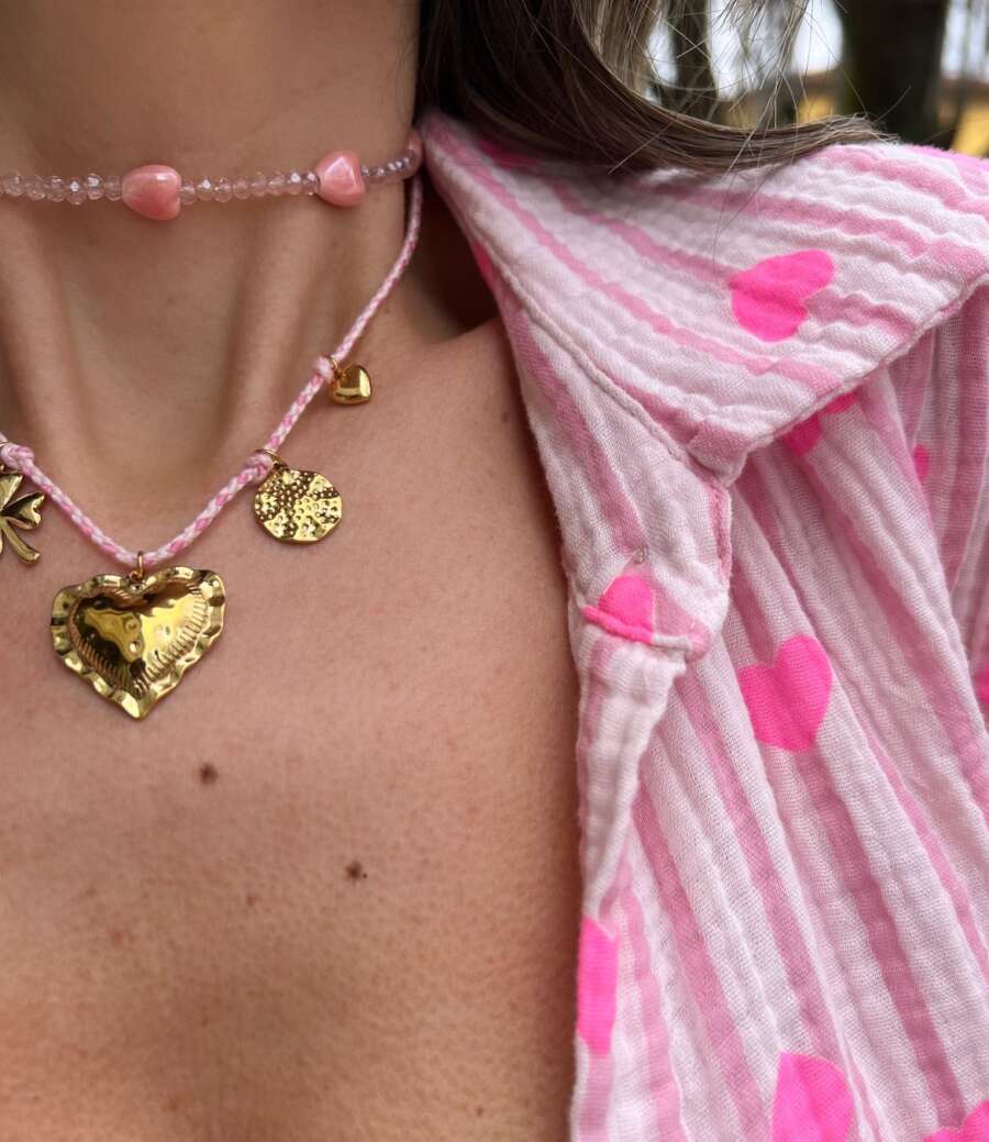 Chocker PIETRE Rosa Cuori HAND MADE