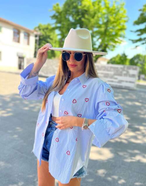 Camicia rIGHE aZZURRA Cuoricini
