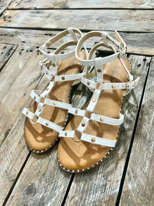 sandali flat Bianchi borchie oro