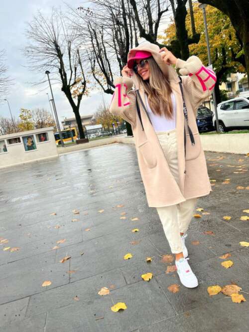 Maglione felpa love beige foderato