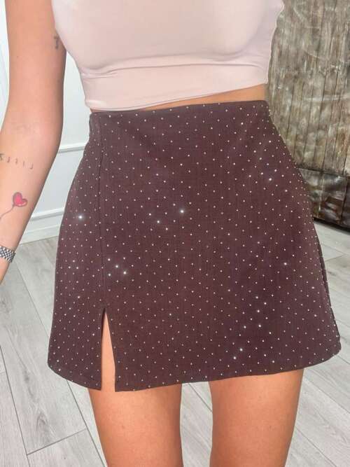 panta gonna strass marrone