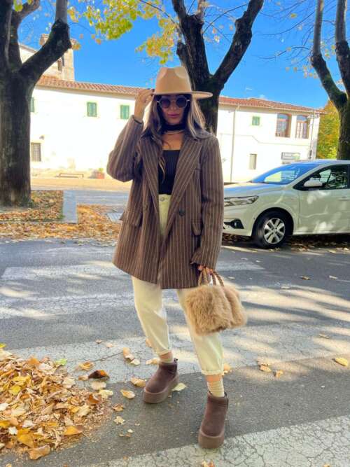 blazer pinstriped marrone