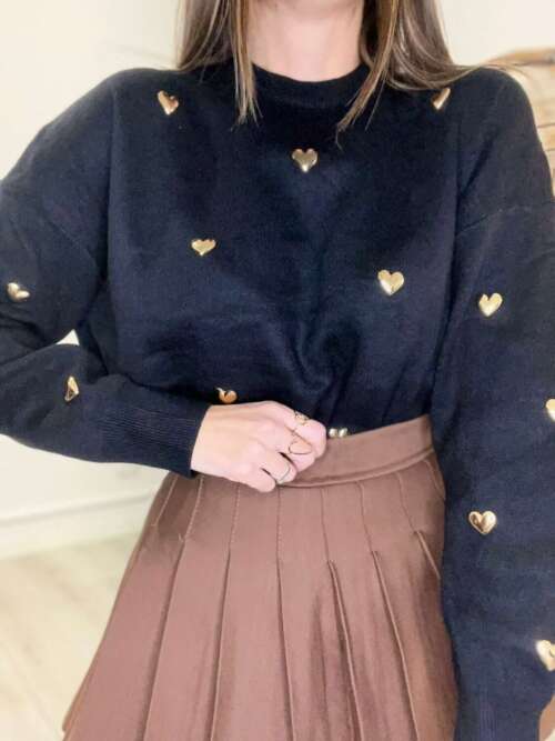 Maglioncino nero cuori oro