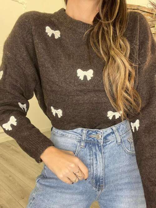 maglioncino sweety fiocco marrone