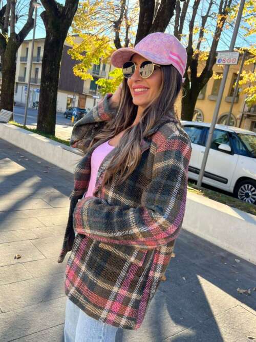 cappotto blazer quadri rosa