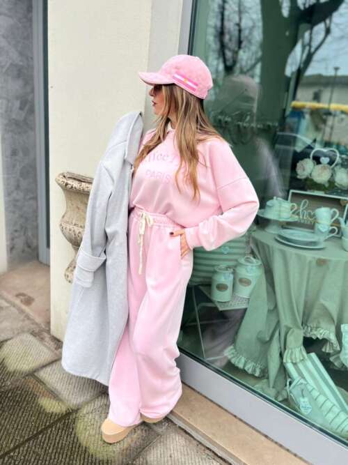 Pantalone tuta palazzo rosa
