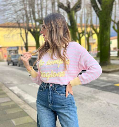 Maglioncino "ho sempre ragione" righe rosa