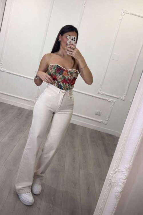 Jeans campana beige elasticizzato