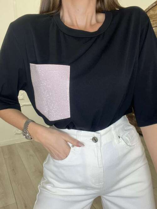 t-shirt taschino strass nera