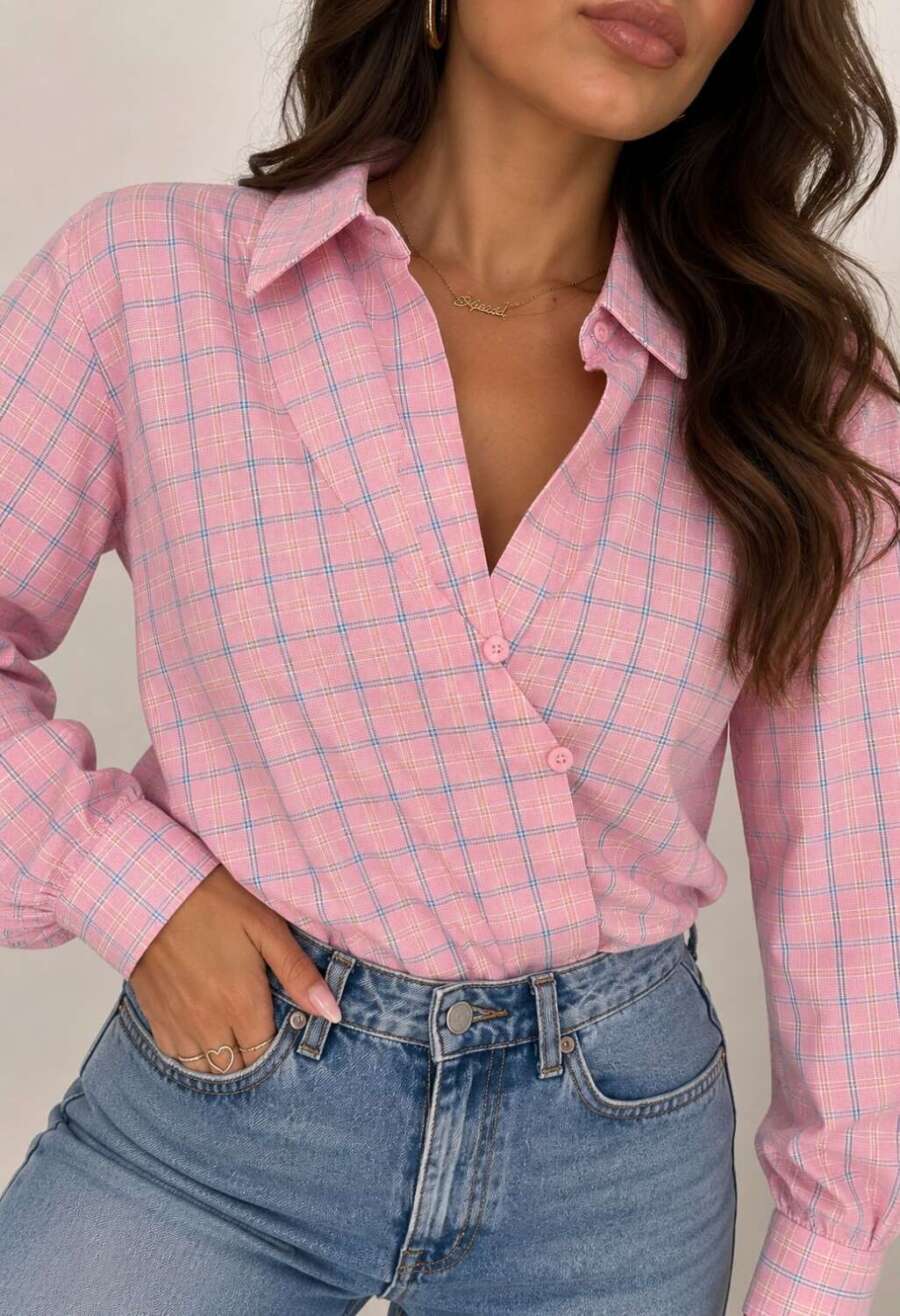 Camicia quadri rosa e celeste