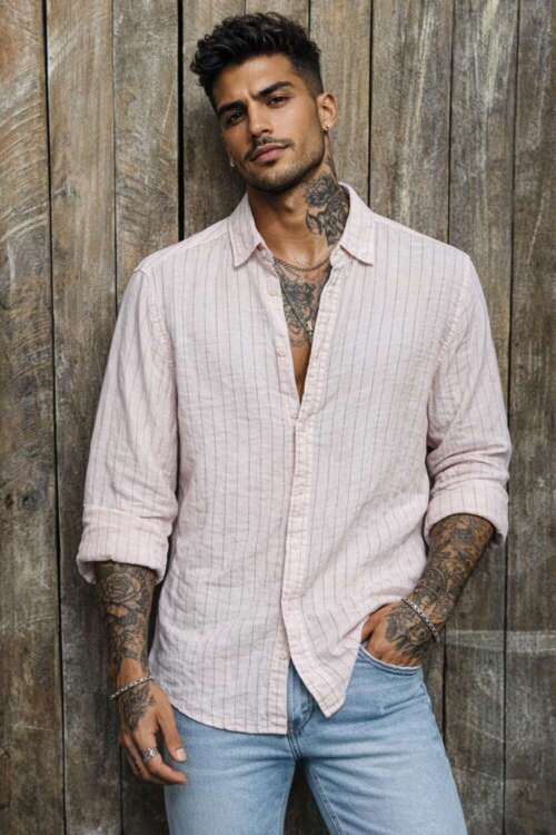 CAMICIA LINO ROSA GESSATA