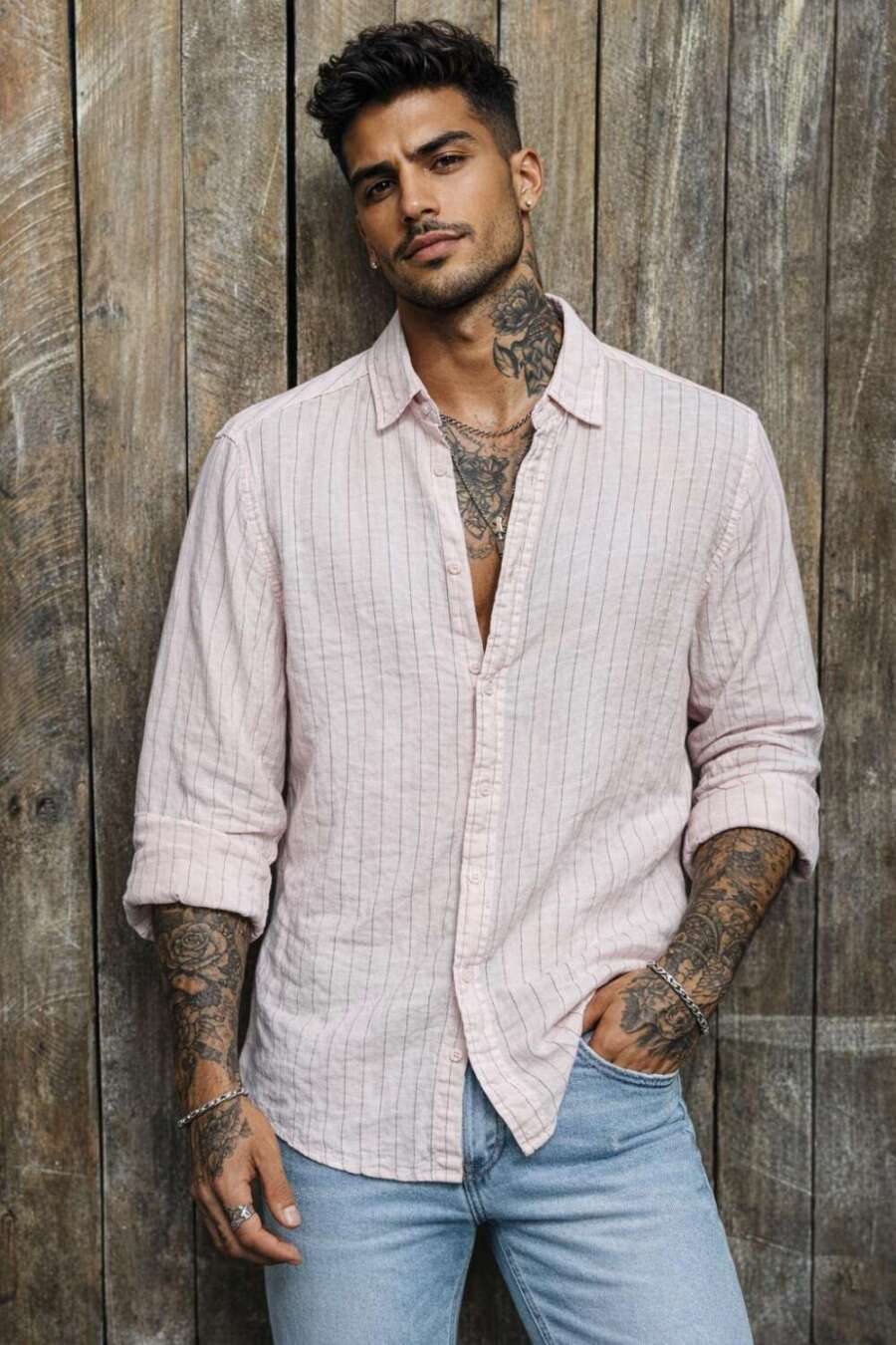 CAMICIA LINO ROSA GESSATA