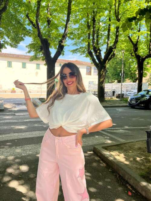 maxi t-shirt cotone fiammato bianca