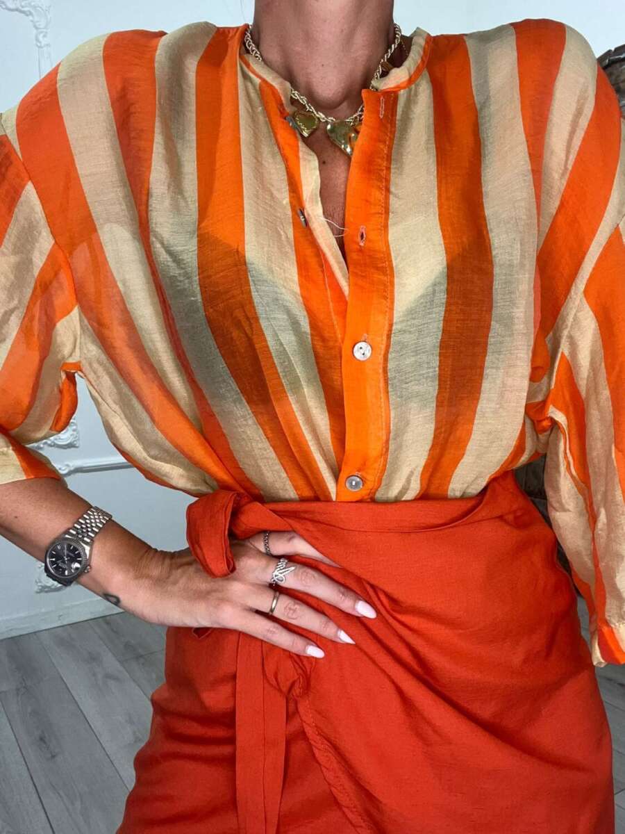 camicia formentera coreana riga gialla e arancio
