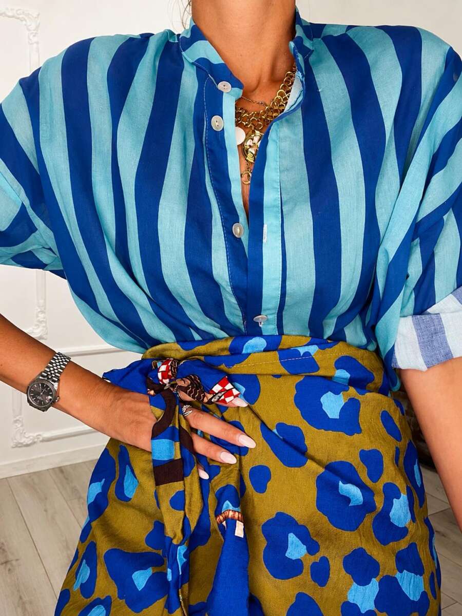 camicia formentera coreana righe celesti e blu