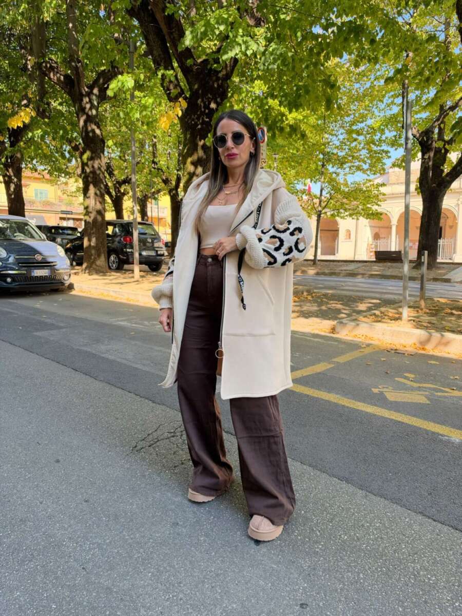Maglione felpa maculato Beige foderato