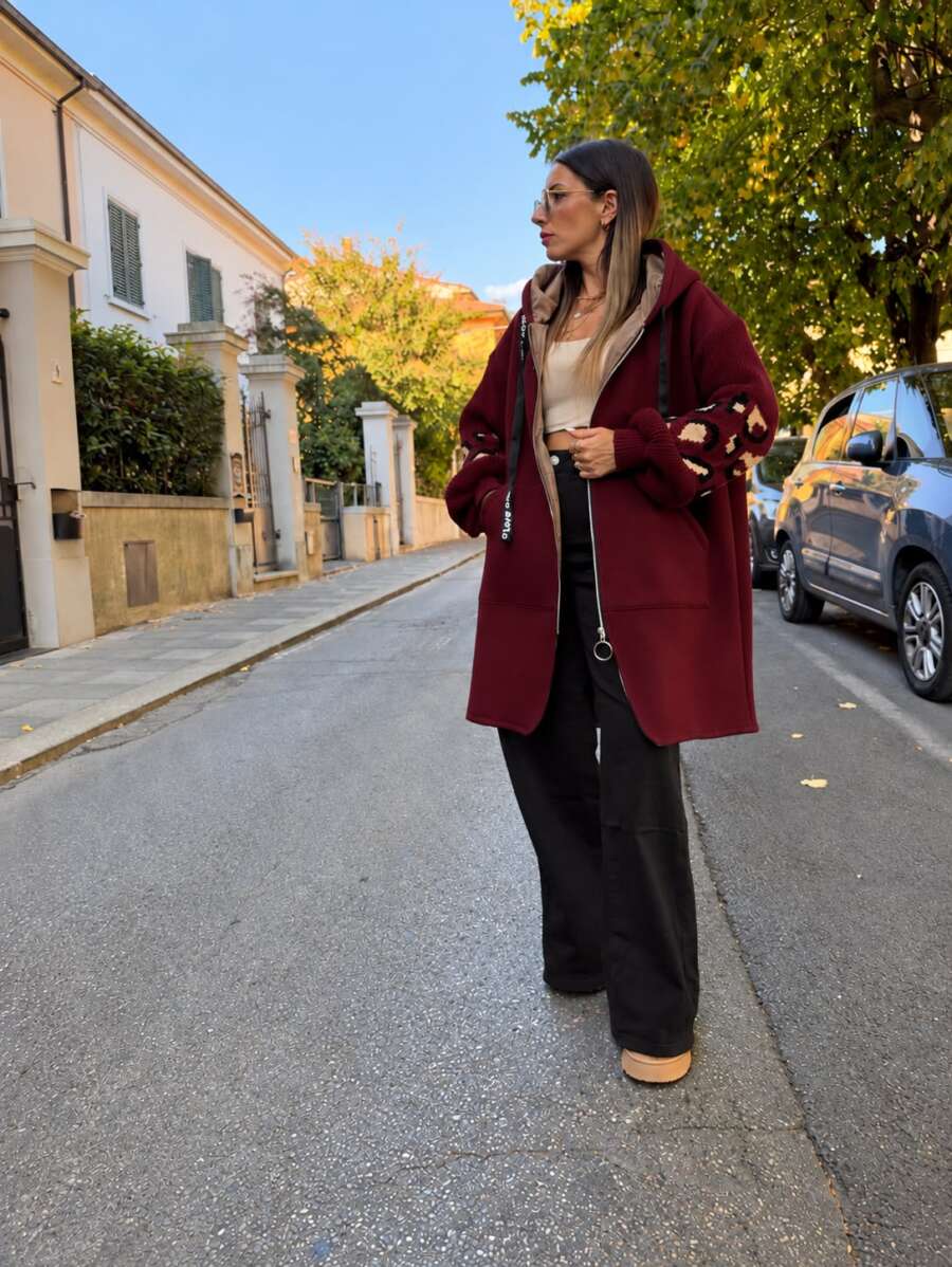 Maglione felpa maculato bordeaux foderato