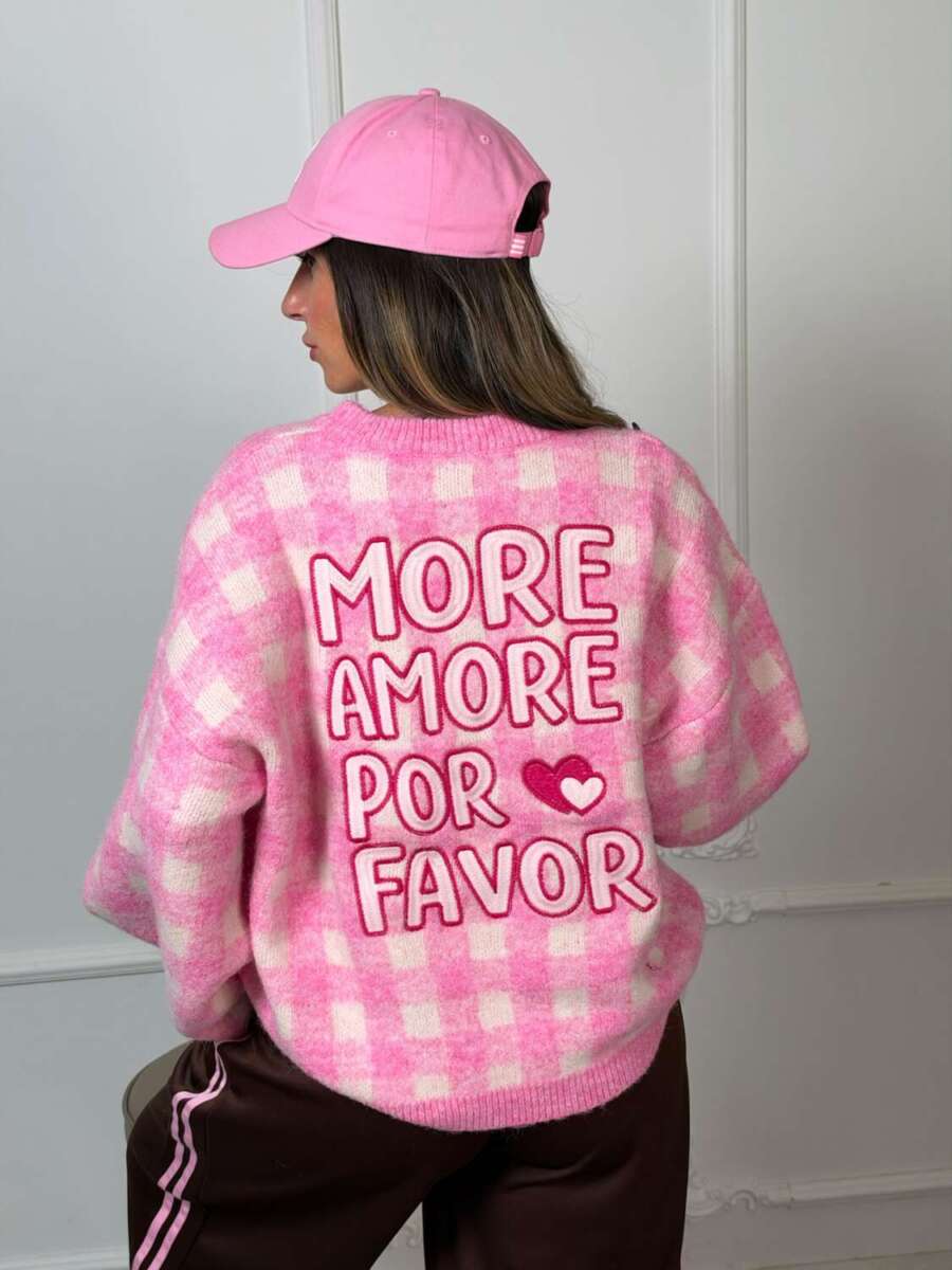 Maglione Oversize a Quadretti "More Amore Por Favor"